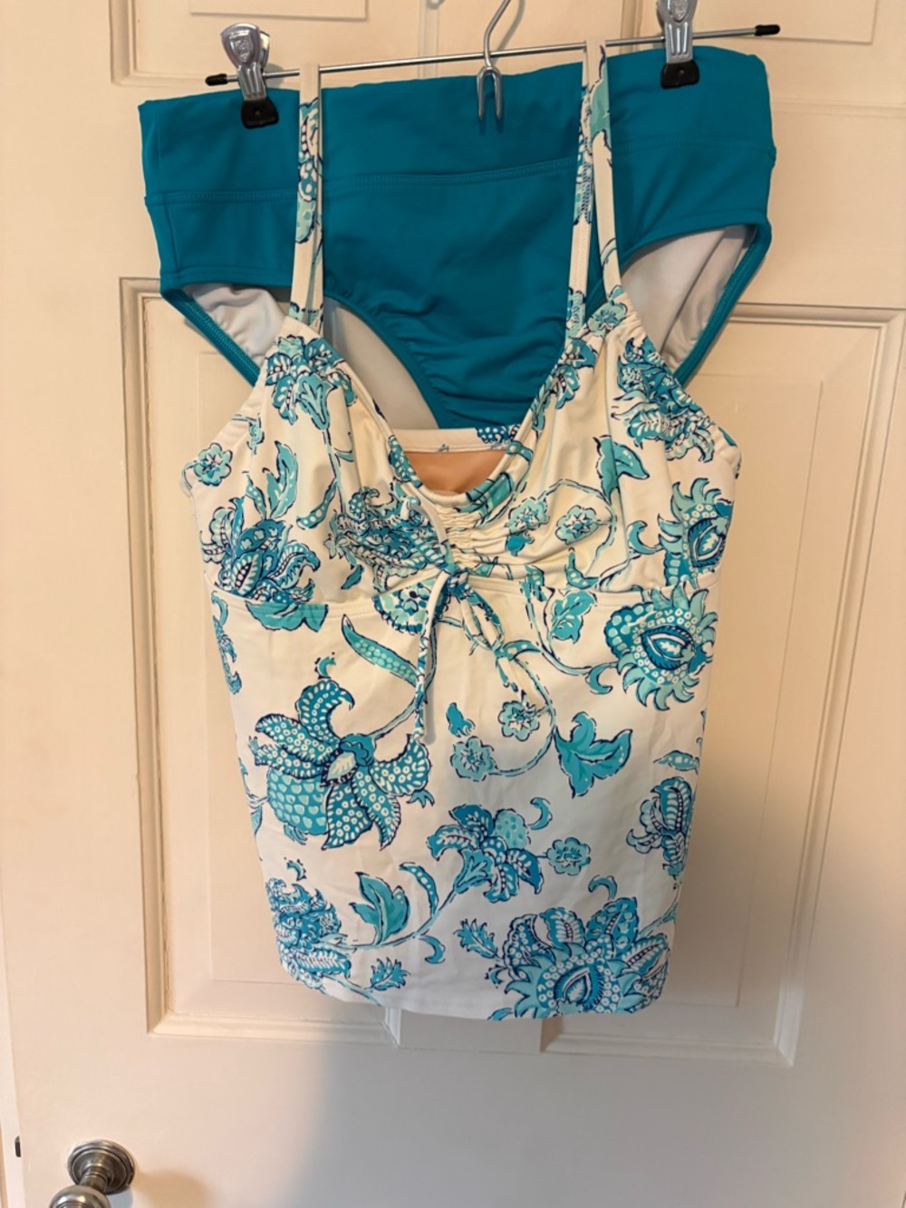 Lands' End Teal Tankini Top with Blue Floral Accent